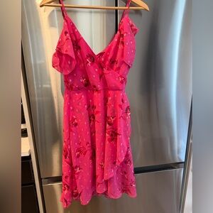 White House Black Market Hot Pink Floral Wrap Dress